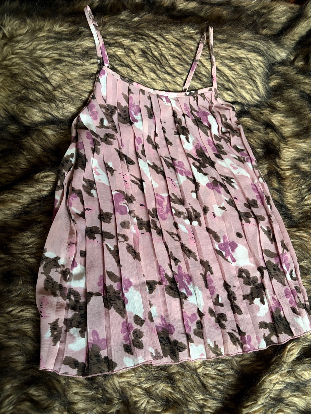 Fire Los Angeles Sheer Pink Floral Pleated Spaghetti-Strap Top Size Small